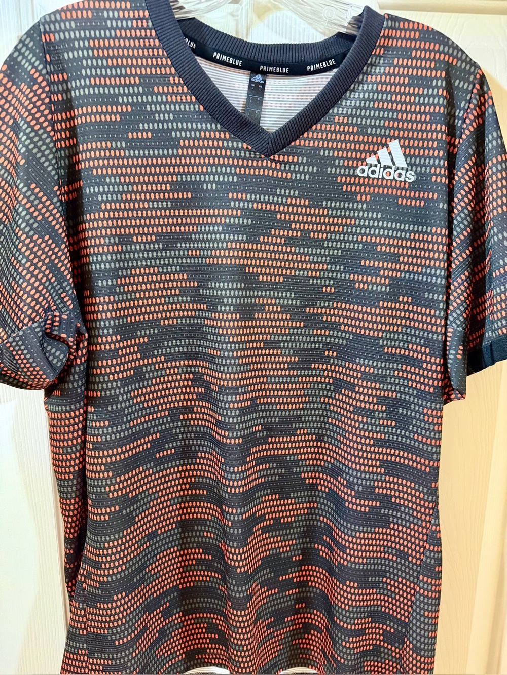 Adidas Orange Black V Neck T-Shirt Men’s Sz L Prime Blue Primeblue Tennis